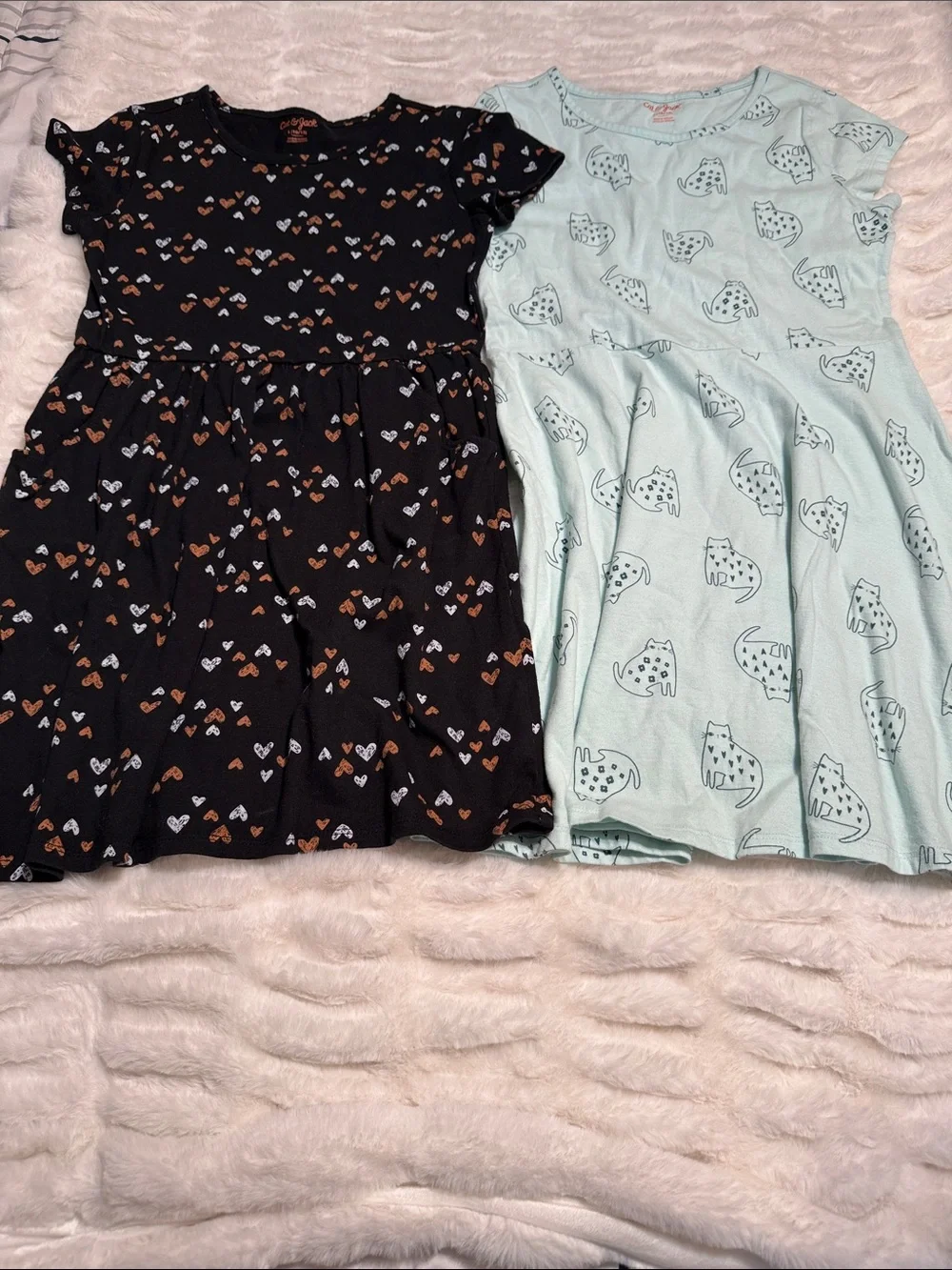 Cat & Jack Black Heart Print Dress and Mint Cat Print Dress